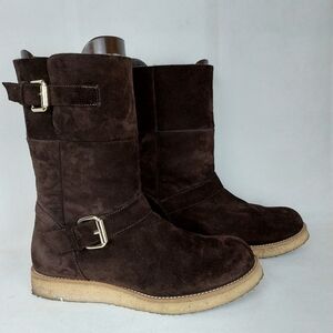 EQUITARE brown suede leather light faux fur lining Made in Spain Size 38